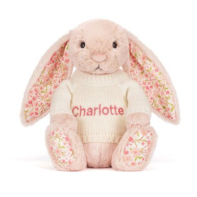 Blossom Blush Bunny 'Cherry' with Personalised Cream Jumper