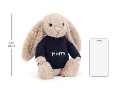 Bashful Beige Bunny with Personalised Navy Jumper