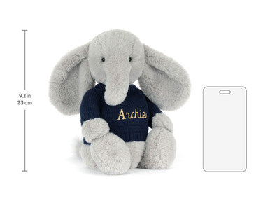 Bashful Luxe Elephant Thuddeus with Personalised Navy Jumper
