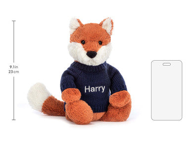 Bashful Fox Cub with Personalised Navy Jumper