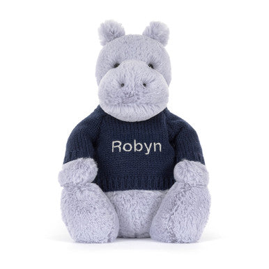Bashful Hippo with Personalised Navy Jumper