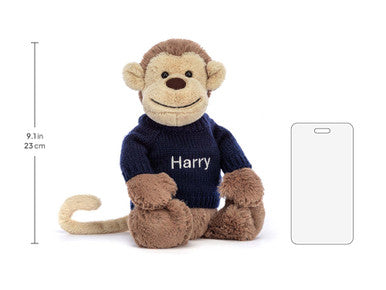 Bashful Monkey with Personalised Navy Jumper