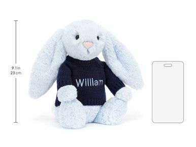 Bashful Blue Bunny with Personalised Navy Jumper