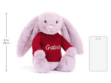 Bashful Lilac Bunny with Personalised Red Jumper