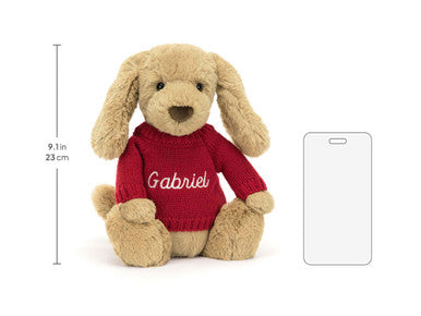 Bashful Toffee Puppy with Personalised Red Jumper