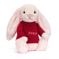 Bashful Pink Bunny with Personalised Red Jumper