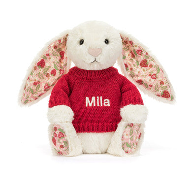Blossom Cream Bunny 'Berry' with Personalised Red Jumper