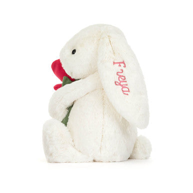 Personalised Cream Bunny with Rose